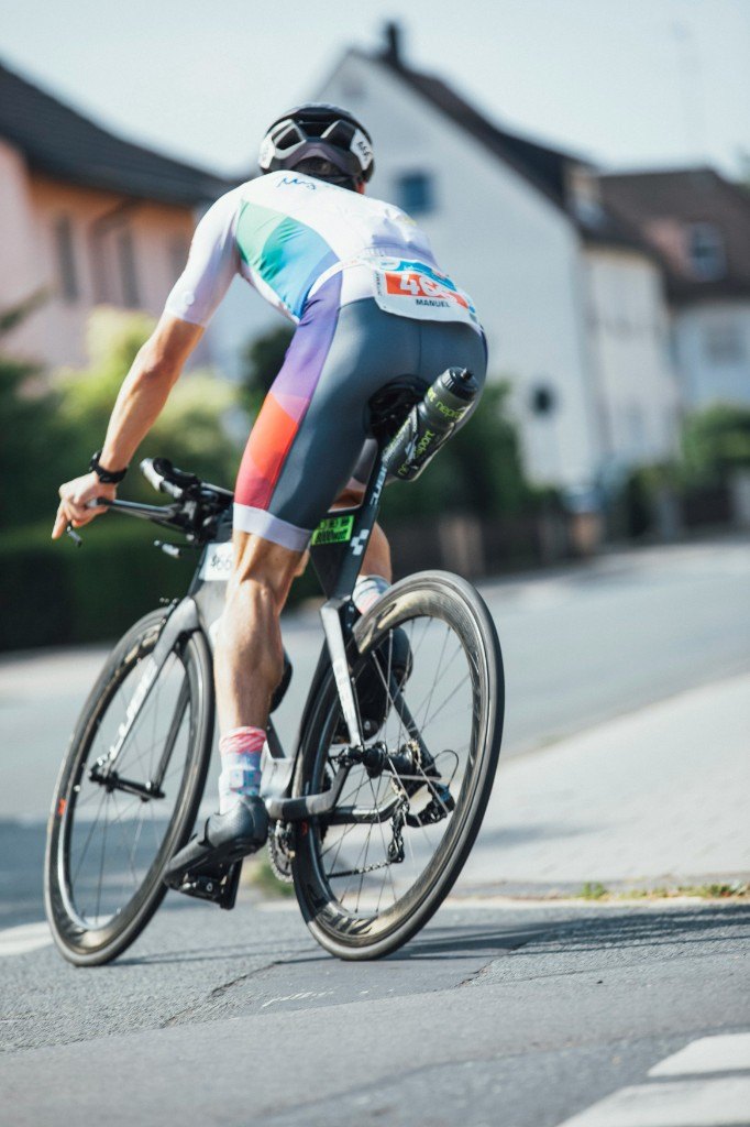 Cyclist racing on the open road