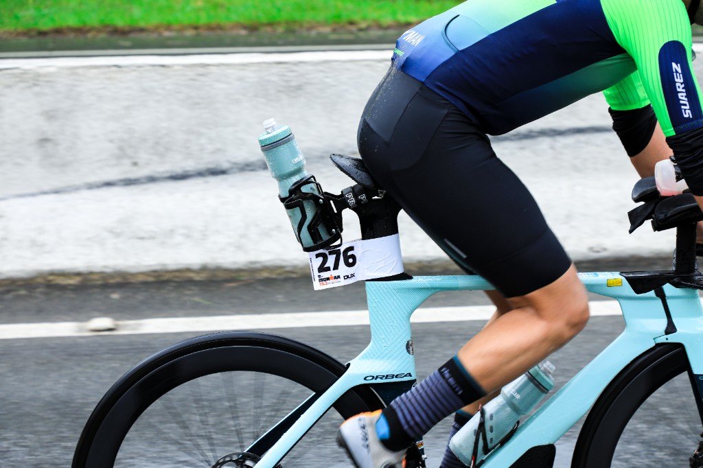 Triathlete cycling during a race